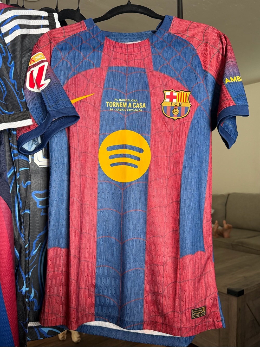 Nike FC Barcelona Home-Style Jersey in Red & Blue with Yellow Accents Spiderman